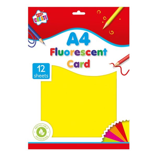 KIDS CREATE CARD A4 FLOURESCENT 12 SHEETS