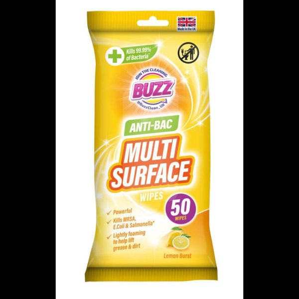 BUZZ ANTIBAC WIPES LEMON/MANDARIN PACK OF 50