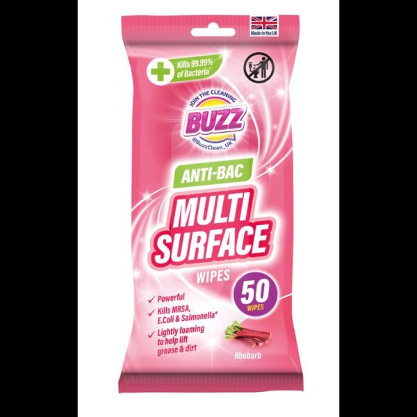 BUZZ ANTIBAC WIPES RHUBARB PACK OF 50