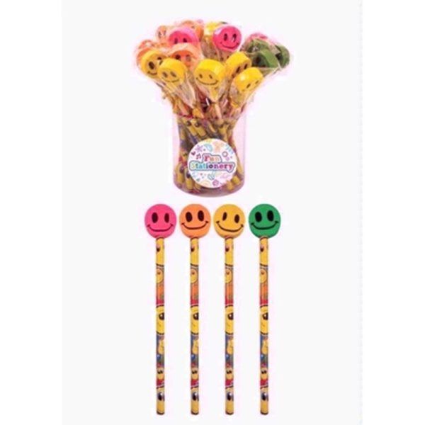 RAINBOW PENCIL W/ERASER SMILEY PACK OF 24