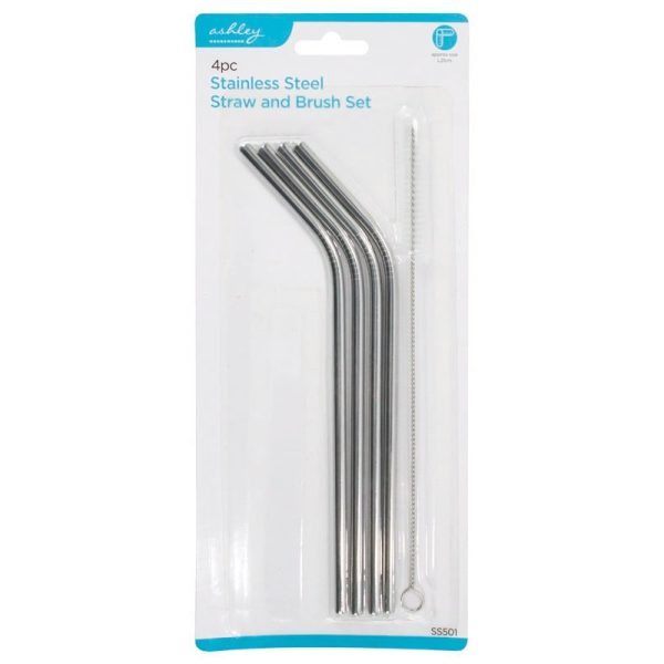 ASHLEY STRAW AND BRUSH SET STAINLESS STEEL 4PCE