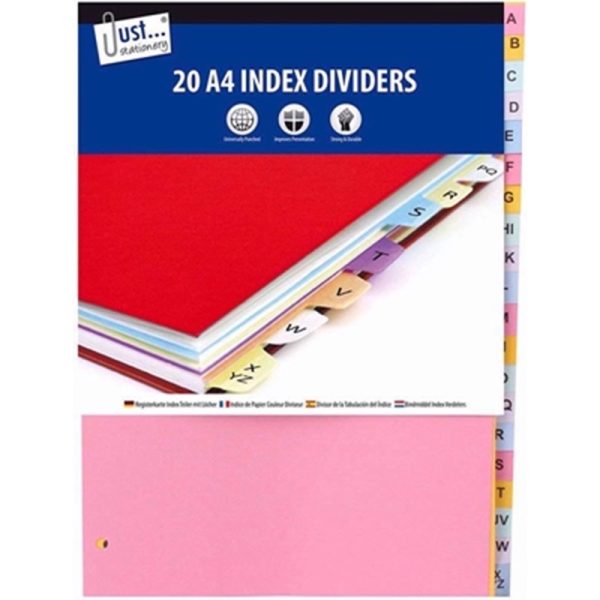 JUST STATIONERY INDEX DIVIDERS A4 A-Z 20