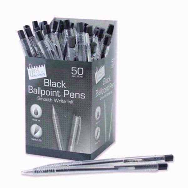 JUST STATIONERY BALLPOINT PENS BLACK 50