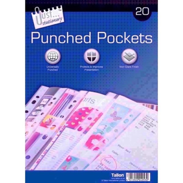 JUST STATIONERY FILE PUNCHED POCKETS 20