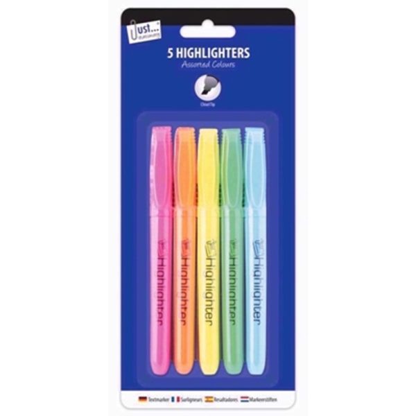 JUST STATIONERY HIGHLIGHTERS PACK OF 5