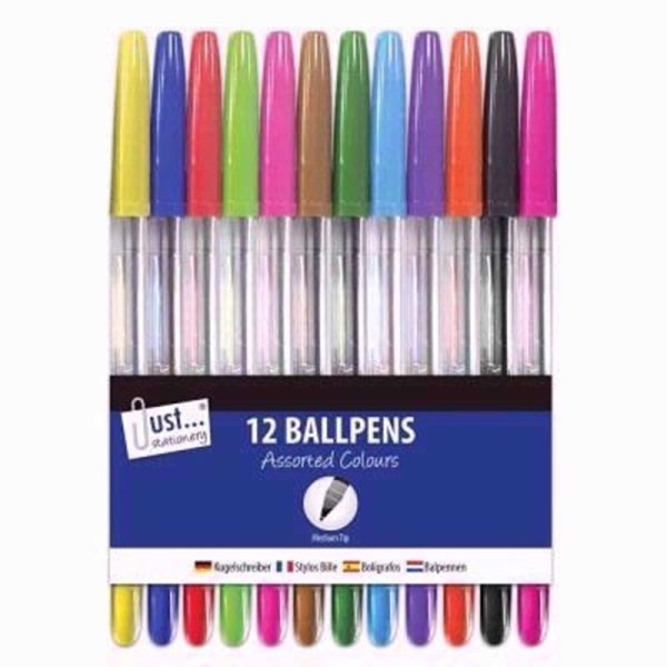 JUST STATIONERY MULTI BALLPOINT PENS 12