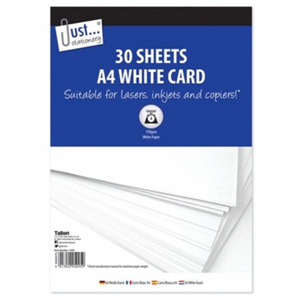 JUST STATIONERY WHITE CARD A4 30 SHEETS