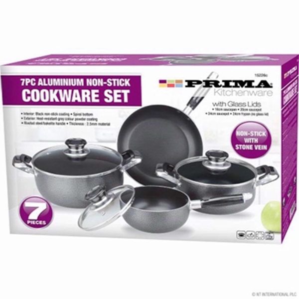 PRIMA COOKWARE SET GLASS LIDS 7PC