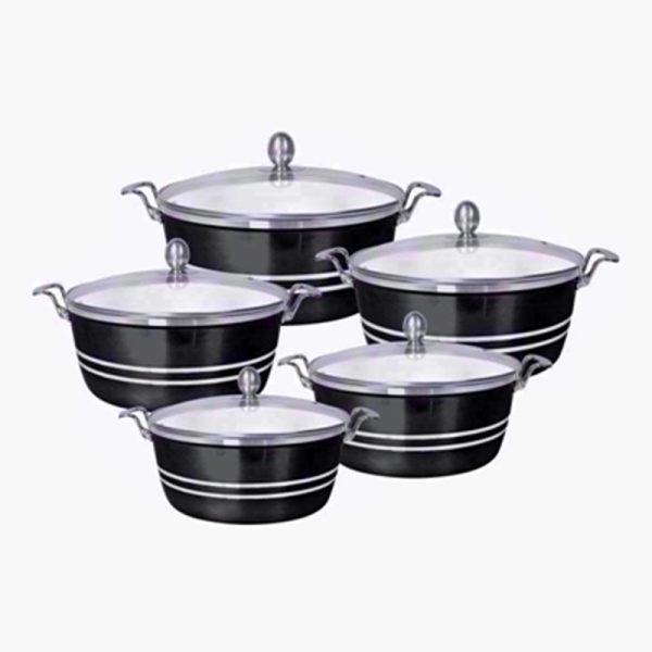 PRO DIECAST STOCKPOT CASSEROLE 5 SET BLACK