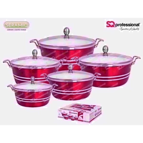 PRO DIECAST STOCKPOT CASSEROLE 5 SET RUBY