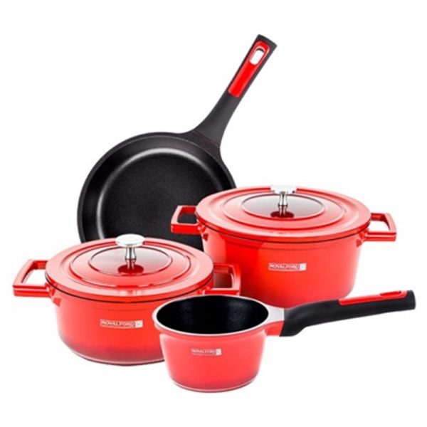 ROYALFORD ALUMINIUM COOKWARE SET CAST RED 6PC