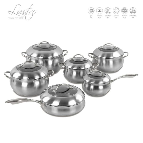 SQ LUSTRO APPLE STAINLESS STEEL COOKWEAR SET 6PC SILVER