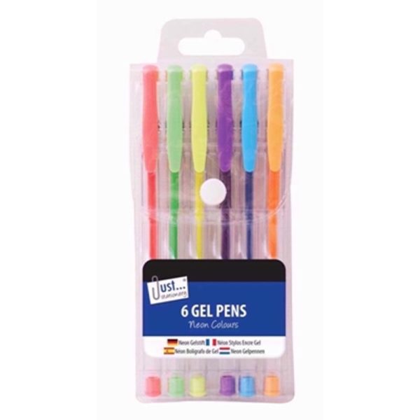 JUST STATIONERY PENS GEL NEON 6