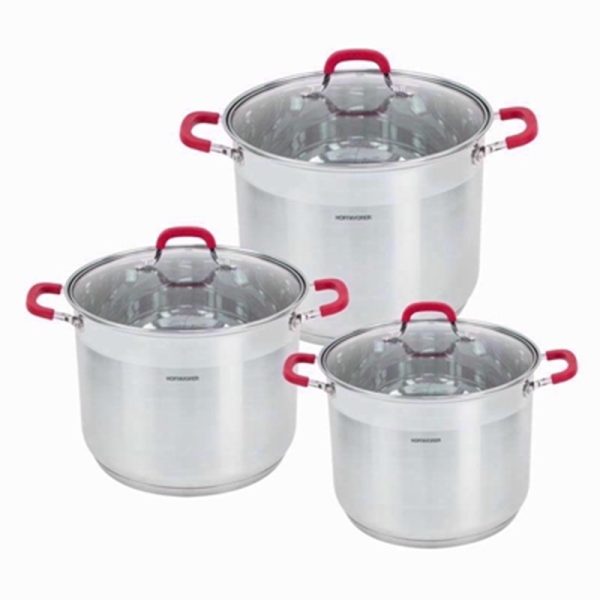 PRO COOK S/S STOCKPOT 3 SET RED HANDLE