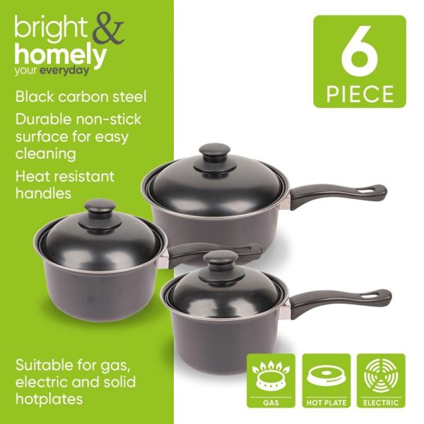 BRIGHT & HOMELY SAUCEPAN NON STICK COOKWARE SET 6PCS