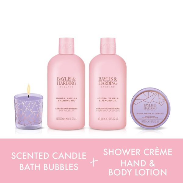 BAYLIS & HARDING JOJOBA, VANILLA & ALMOND OIL LUXURY CANDLELIT BATHING GIFT SET