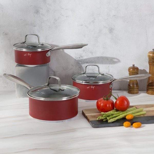 LEROY SOVEREIGN FORGED SAUCEPAN SET RED 3PC