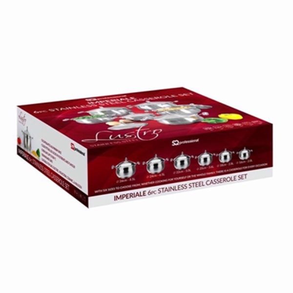 LUSTRO S/S CASSEROLE 6PC SET