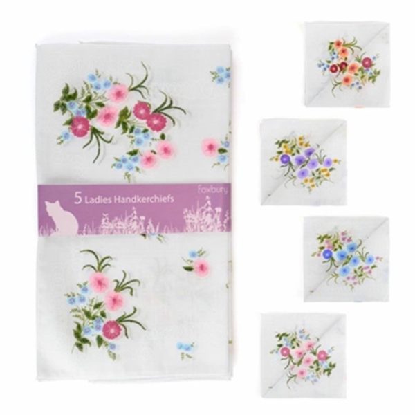 HANKIE LADIES 5 PRINTER HANKIES ASSORTED