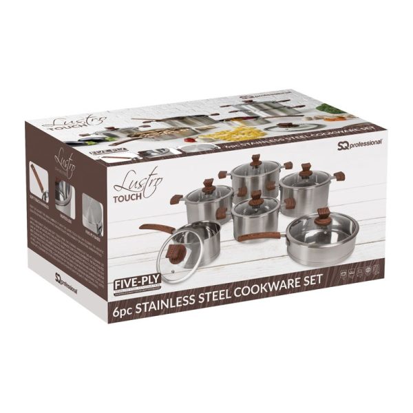 SQ LUSTRO TOUCH STAINLESS STEEL COOKWARE SET 6PC BROWN