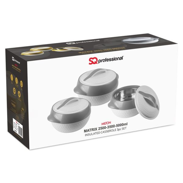 SQ MATRIX INSULATED CASSEROLE SET 3PC WHITE 2.5-3.5-5L