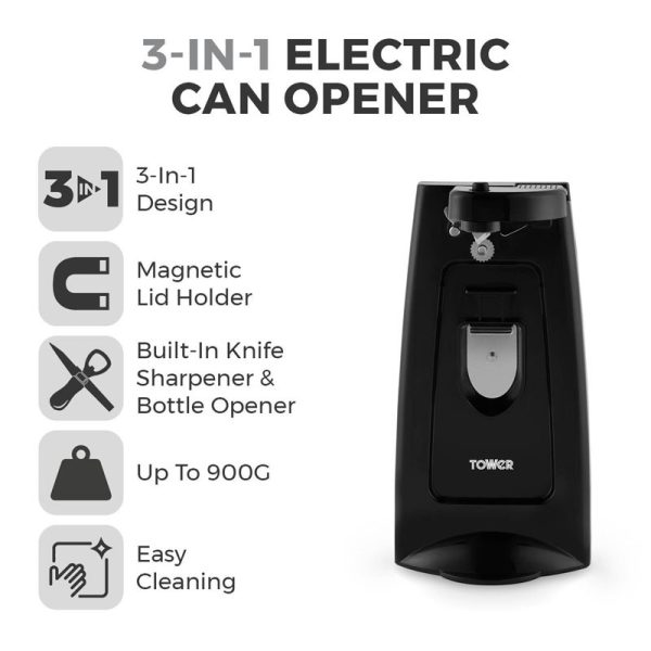 TOWER 3 IN 1 CAN OPENER WITH KNIFE SHARPENER