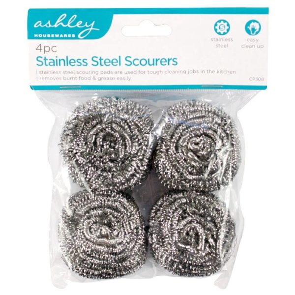 ASHLEY STAINLESS STEEL SCOURERS 4PCE