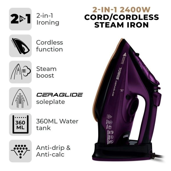 TOWER CERAGLIDE CORDLESS IRON 2400W