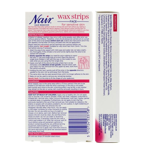 NAIR FACIAL WAX STRIPS 7IN1 JAPANESE CHERRY BLOSSOM 20S PACK OF 6