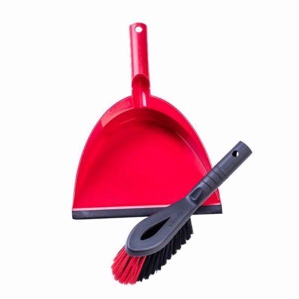 VILEDA RED DUSTPAN & BRUSH