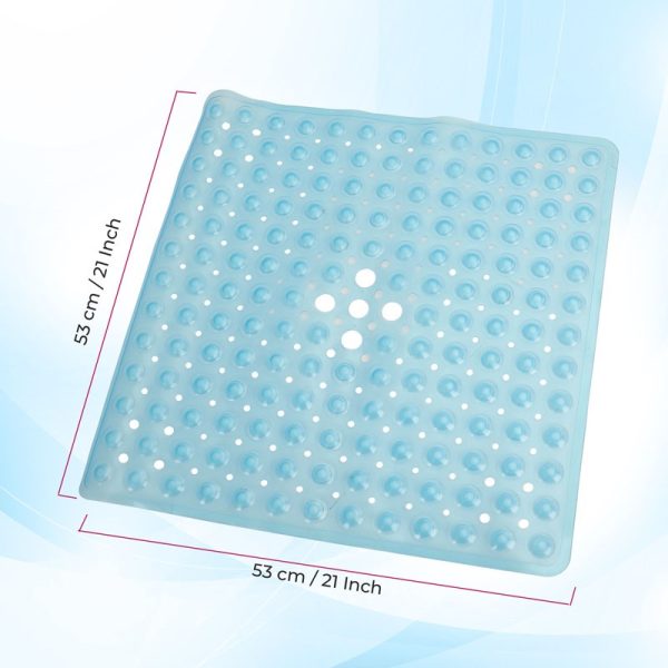 TOP 3 NON-SLIP SHOWER MAT WITH SUCTION CUPS BLUE 53X53CM