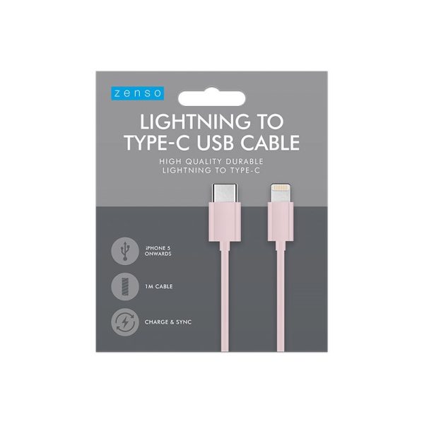 ZENSO LIGHTNING TO TYPE C USB CABLE 1M COLOURED CABLE