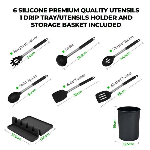 TOP 3 KITCHEN UTENSIL SET SILICONE WITH STORAGE BUCKET AND REST