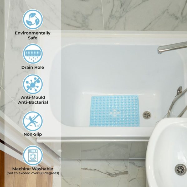 TOP 3 NON-SLIP SHOWER MAT WITH SUCTION CUPS BLUE 53X53CM