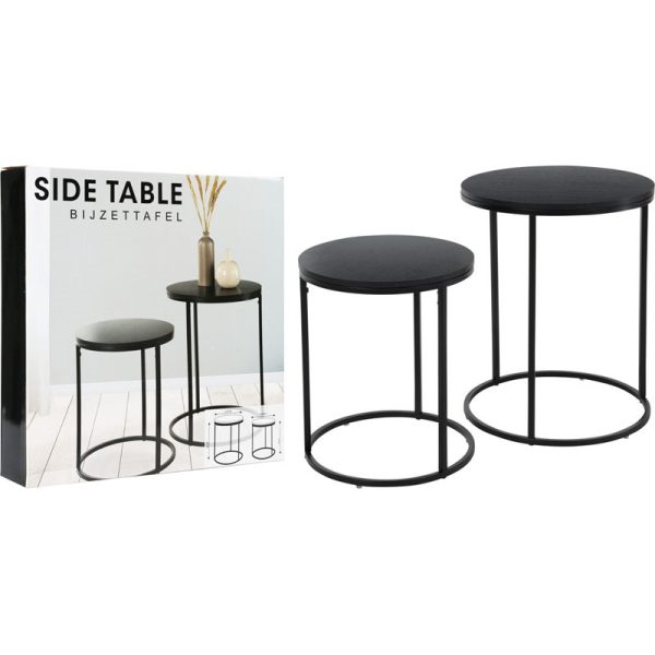 METAL SIDE TABLE WITH PINWOOD TOP BLACK