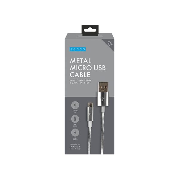 METAL MICRO USB CABLE 1M SUITABLE FOR ANDROID AND OTHERS