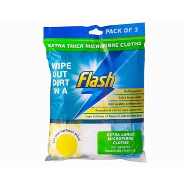 FLASH MICROFIBRE PLAIN 3 CLOTHS