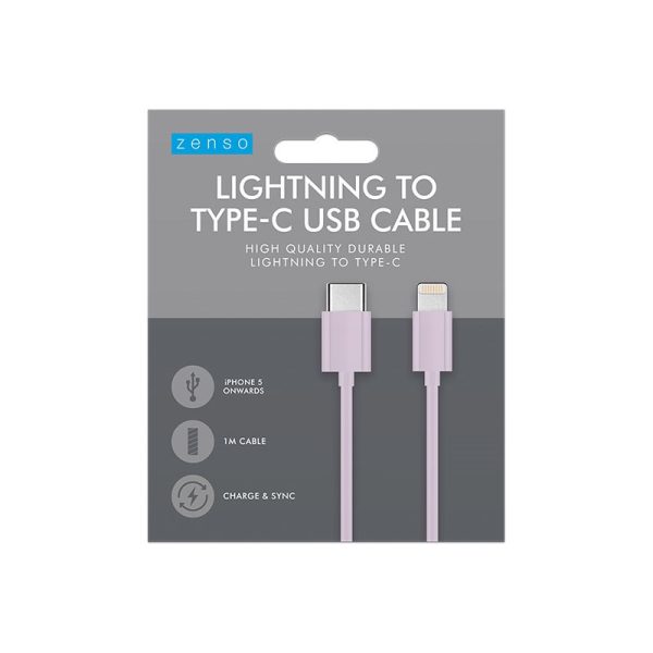 ZENSO LIGHTNING TO TYPE C USB CABLE 1M COLOURED CABLE