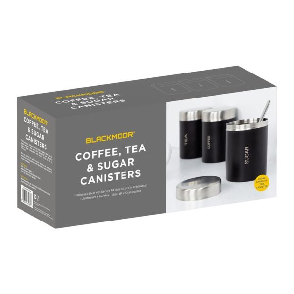 BLACKMOOR CANISTERS COFFEE, TEA & SUGAR BLACK