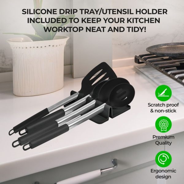 TOP 3 KITCHEN UTENSIL SET SILICONE WITH STORAGE BUCKET AND REST