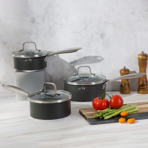 LEROY SOVEREIGN FORGED SAUCEPAN SET BLACK 3PC