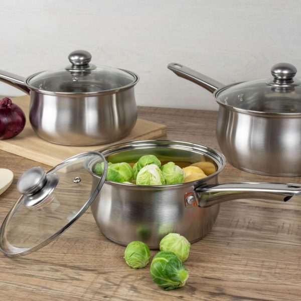 LUSTRO SAUCEPANS WITH LIDS STAINLESS STEEL SILVER 3PCE SET