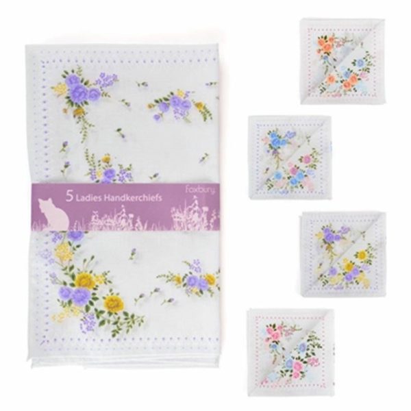 HANKIE LADIES 5 PRINTER HANKIES ASSORTED