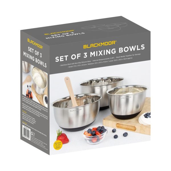 BLACKMOOR STAINLESS STEEL MIXING BOWLS PACK OF 3