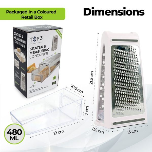 TOP 3 FOOD GRATER WITH MEASURING BOX 2-WAY