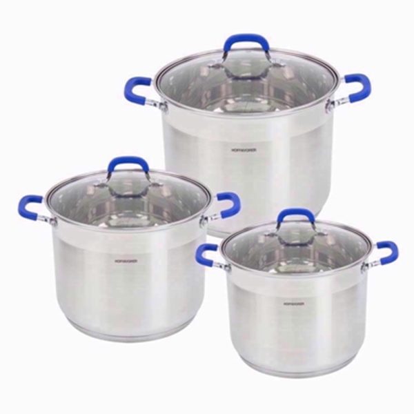 PRO COOK S/S STOCKPOT 3 SET BLUE HANDLE