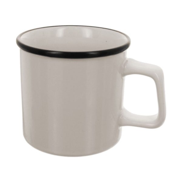 PLAIN CERAMIC MUG WHITE WITH BLACK RIM 275ML