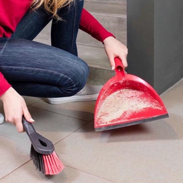 VILEDA RED DUSTPAN & BRUSH