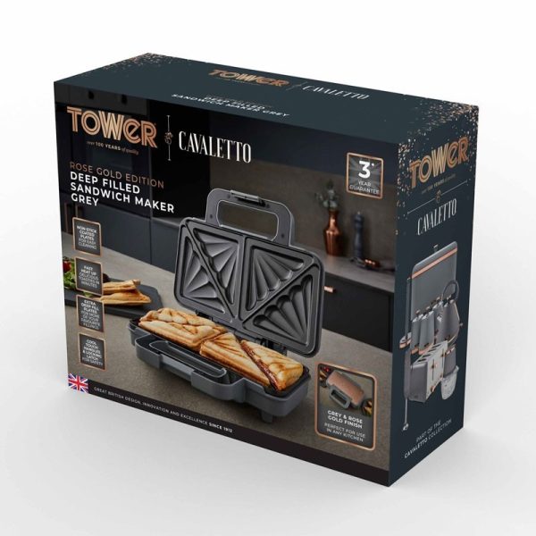 TOWER CAVALETTO SANDWICH MAKER GREY 900W