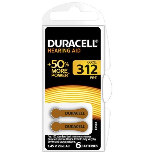 DURACELL HEARING AID BATTERIES 6PCE ZA312